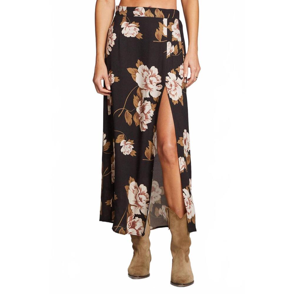 NEW SALTWATER LUXE floral midi skirt in black